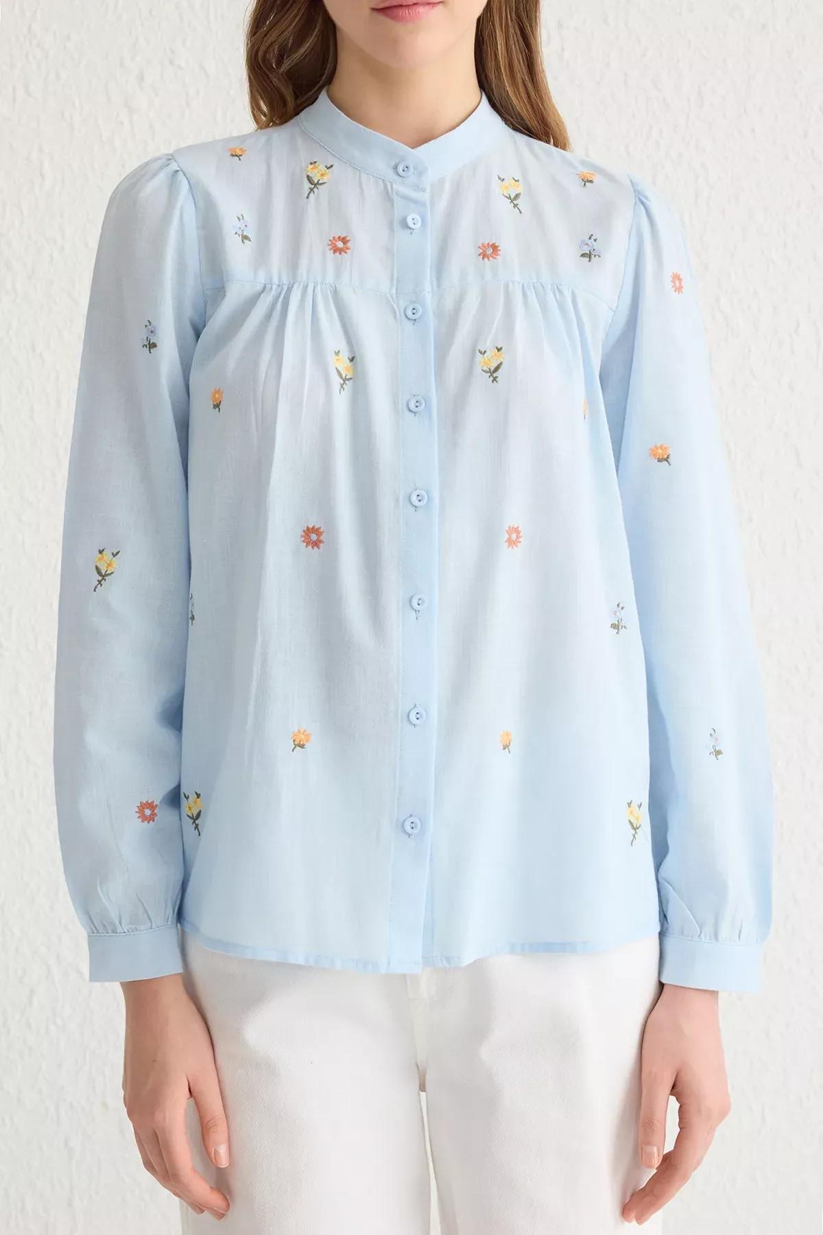 Blue Floral Embroidered Shirt, , large image number 2
