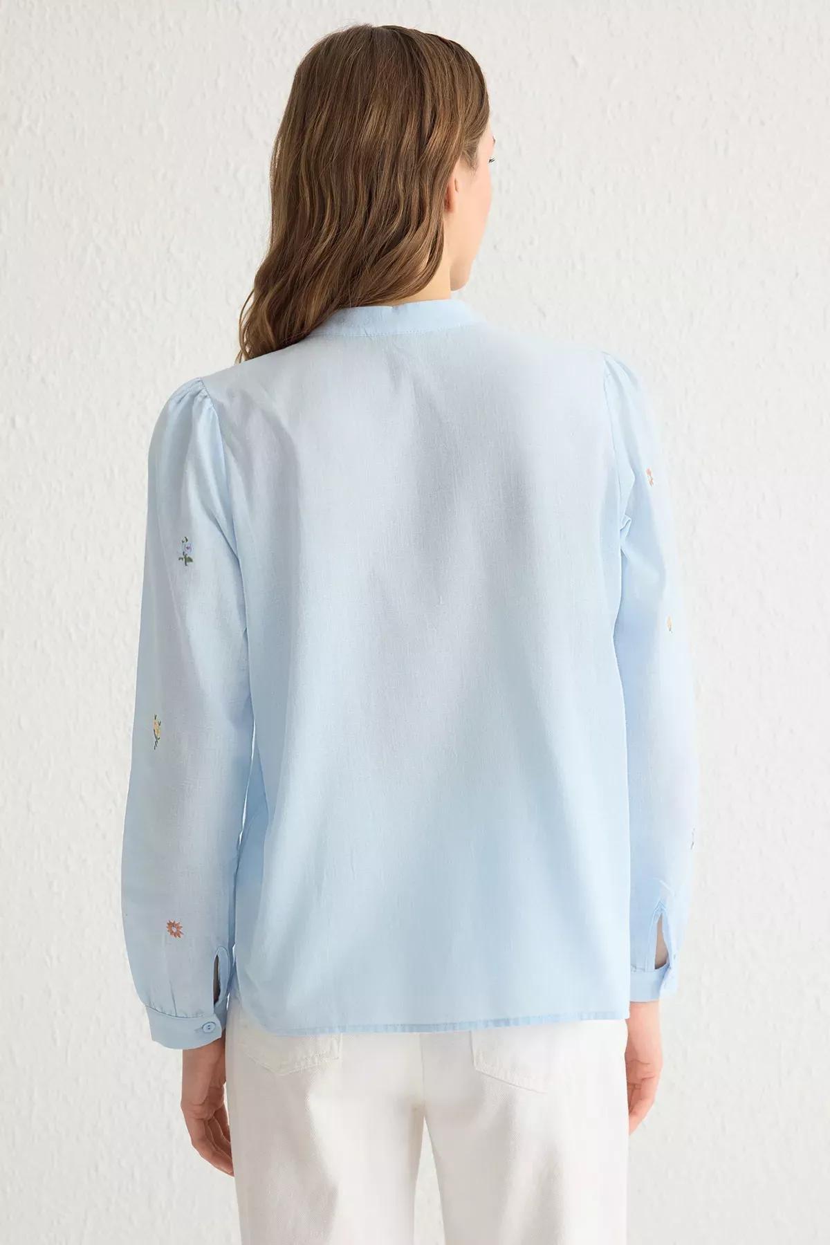 Blue Floral Embroidered Shirt, , large image number 4