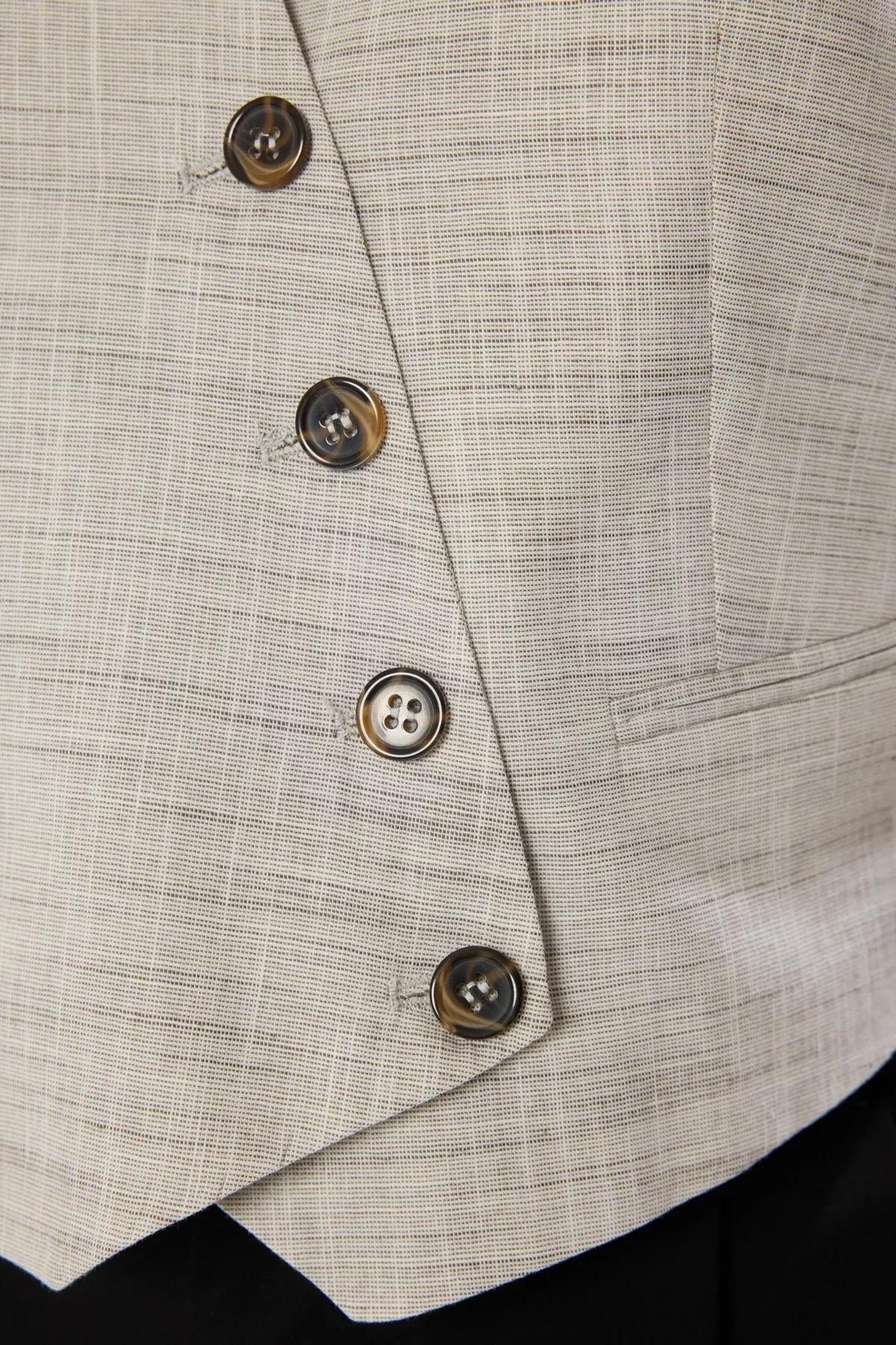 Brown Crop Button Detailed Linen Look Vest, , large image number 3