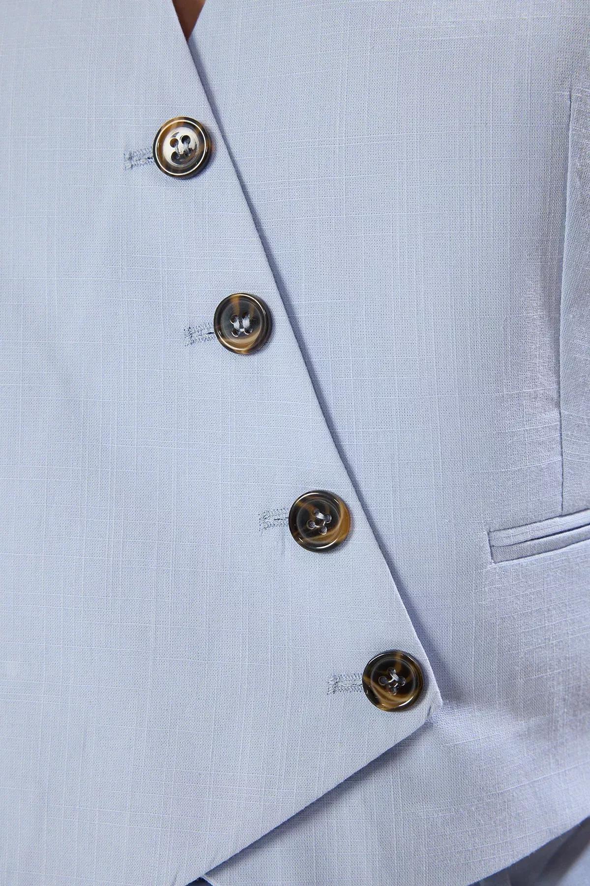 Brown Crop Linen Vest, LIGHT BLUE, large image number 3