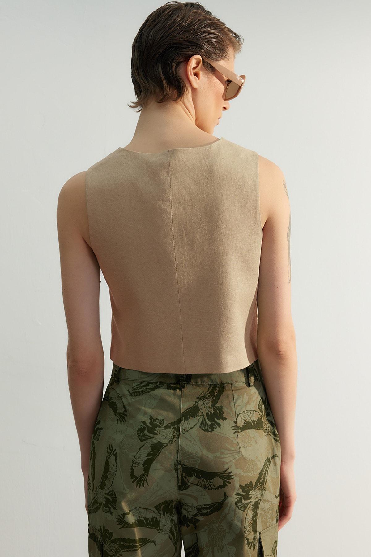 Beige Linen Look Vest, , large image number 4