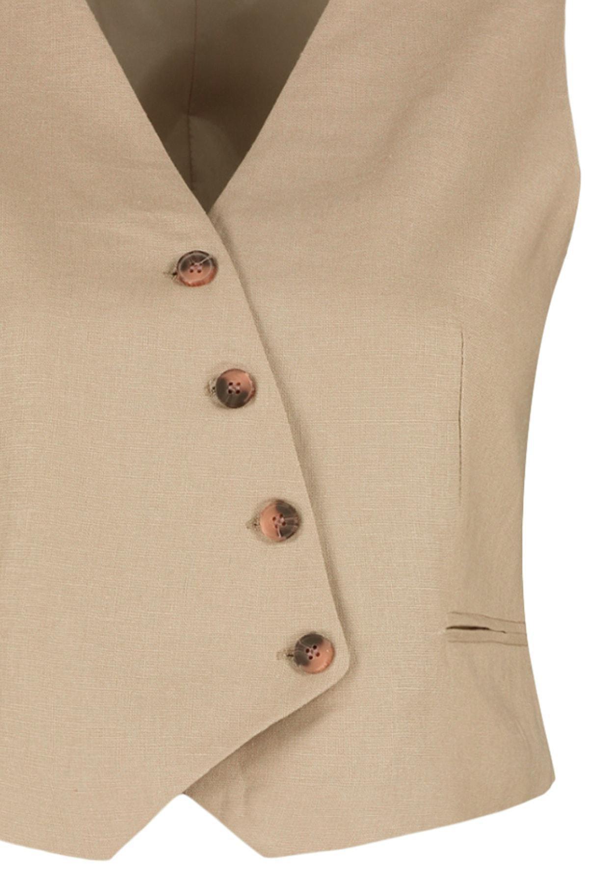 Beige Linen Look Vest, , large image number 5
