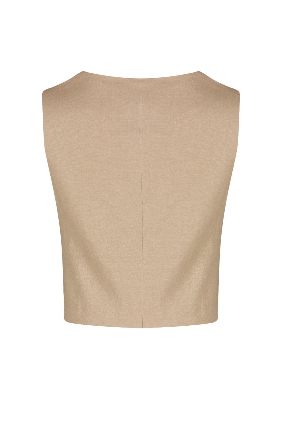 Beige Linen Look Vest, , large image number 6