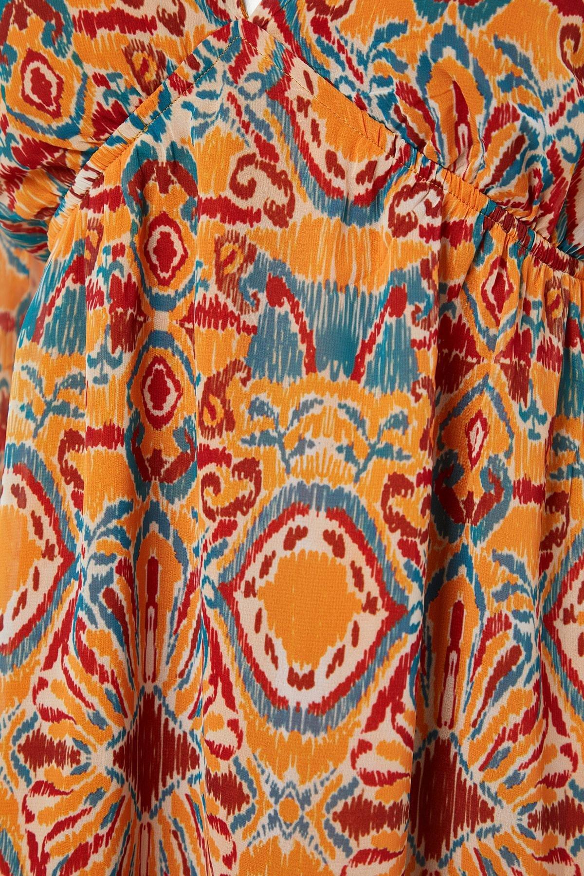 Orange Shift Ethnic Pattern Dress, , large image number 7
