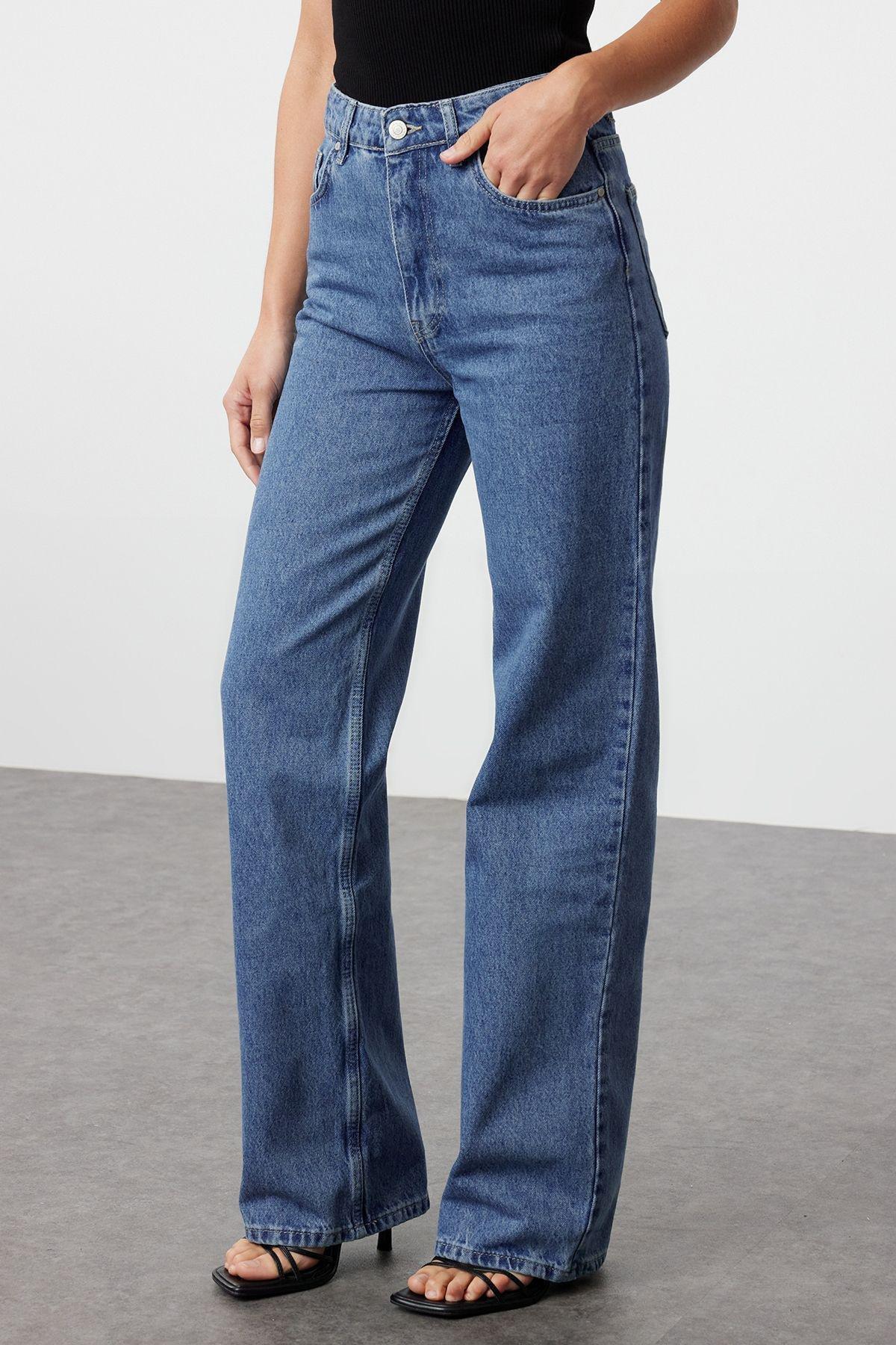 Blue High-Waist Wide Jeans, , large image number 0