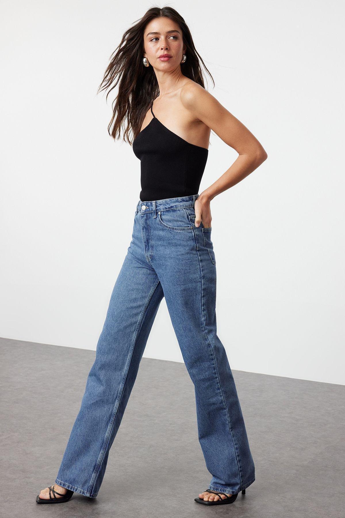 Blue High-Waist Wide Jeans, , large image number 2