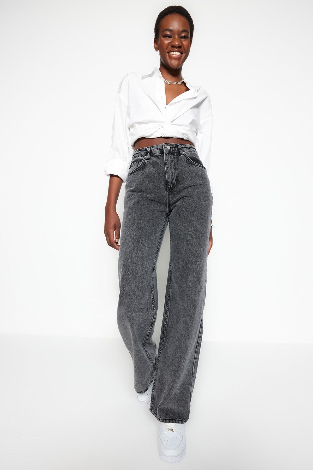Grey Wide Leg Jeans, , large image number 0