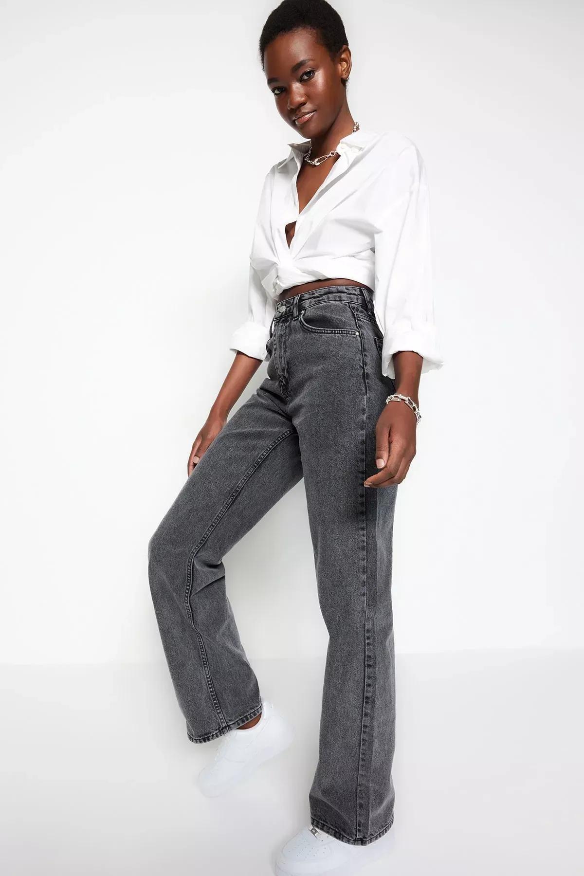 Grey Wide Leg Jeans, Gray, large image number 2