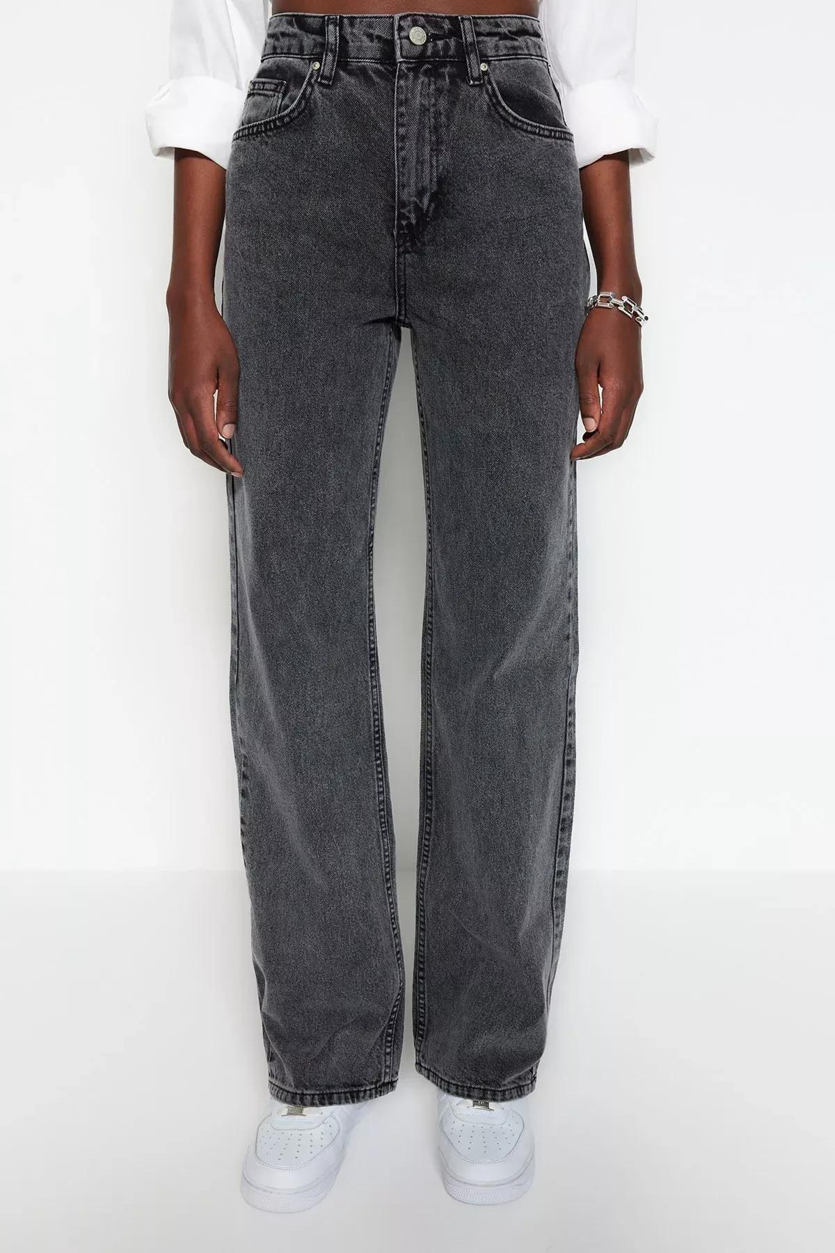 Grey Wide Leg Jeans, Gray, large image number 3