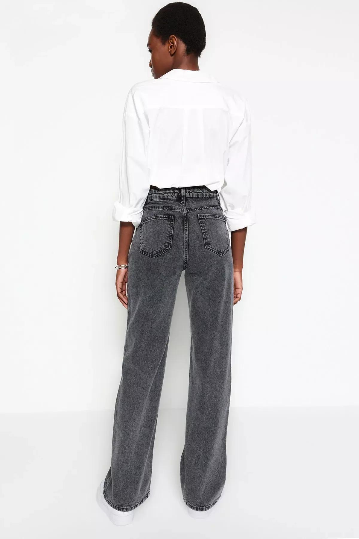 Grey Wide Leg Jeans, Gray, large image number 5