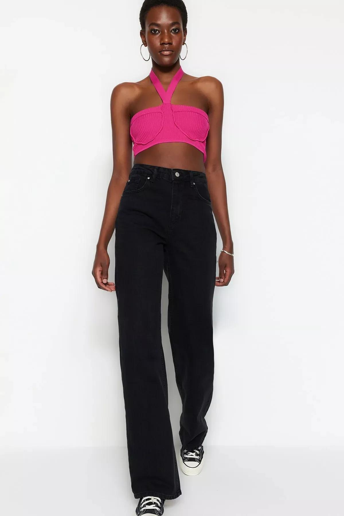 Black Wide Leg Jeans, Black, medium