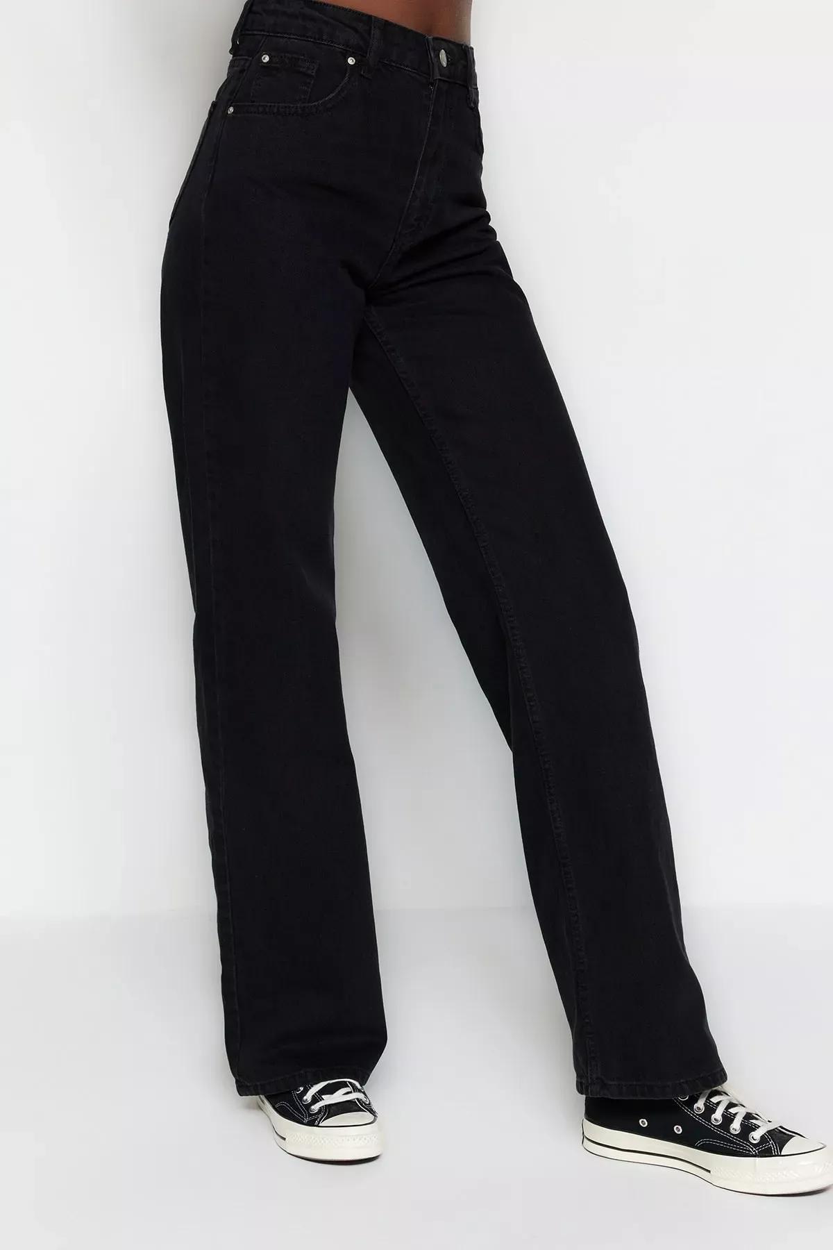 Black Wide Leg Jeans, Black, large image number 3