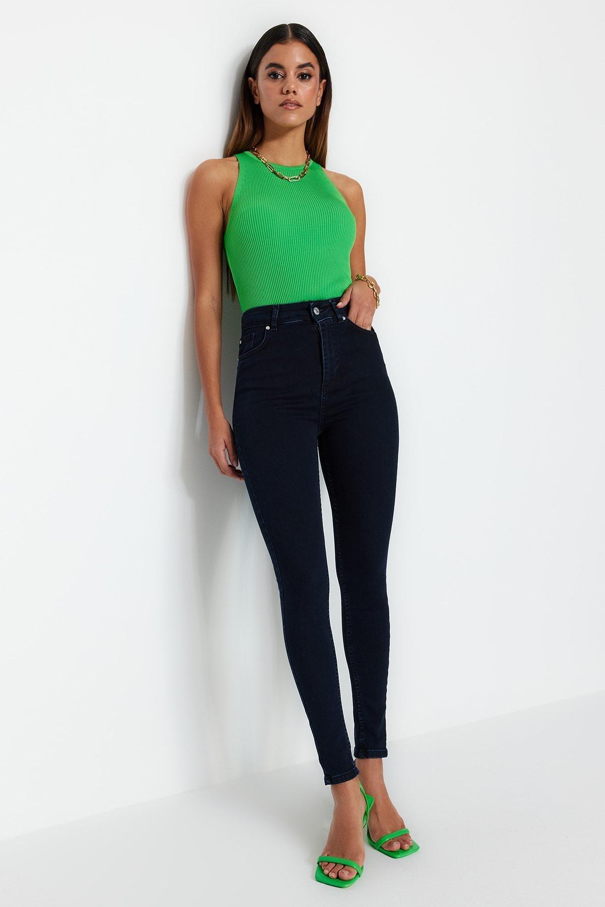 Navy High Waist Skinny Jeans, , large image number 0