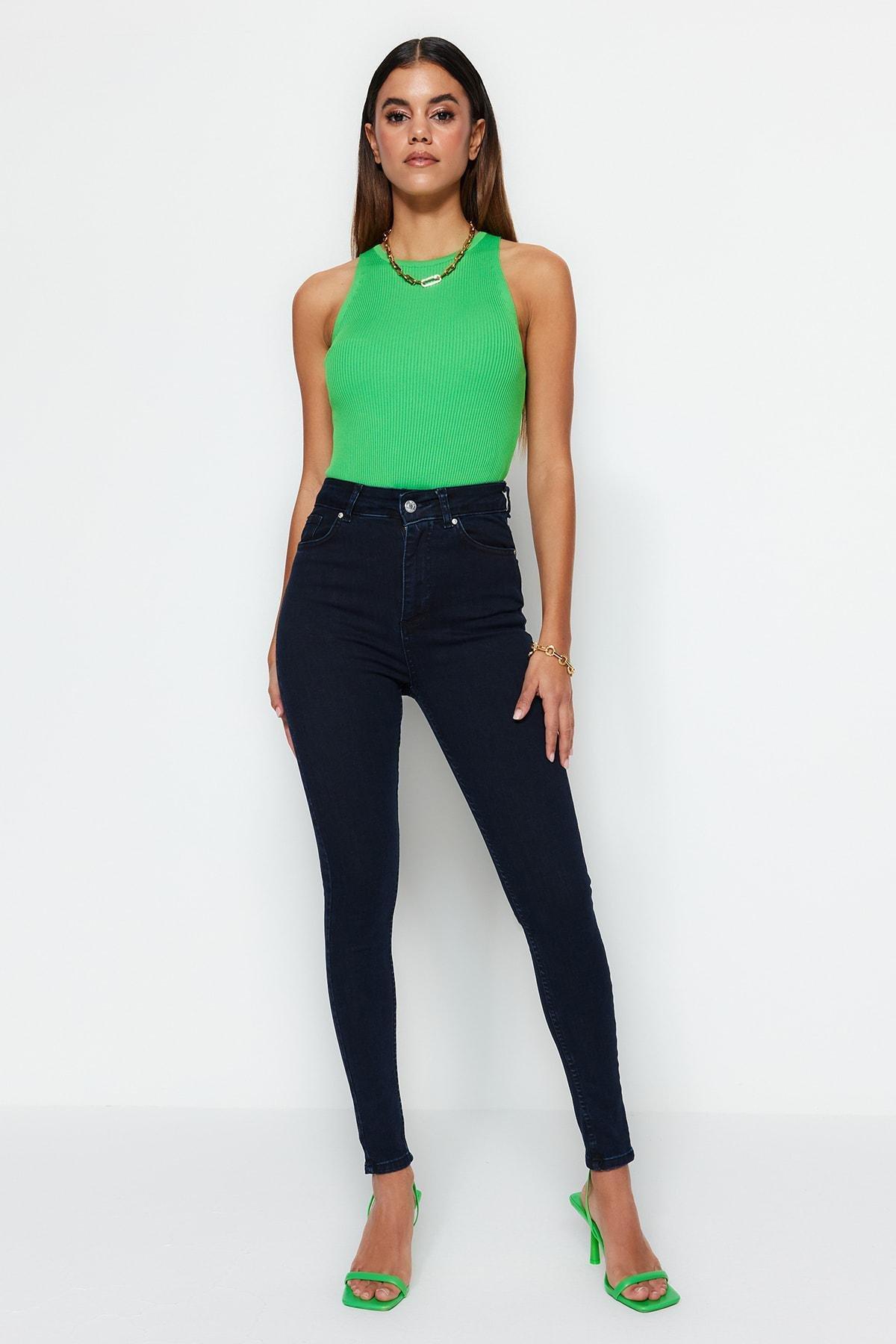 Navy High Waist Skinny Jeans, , large image number 1
