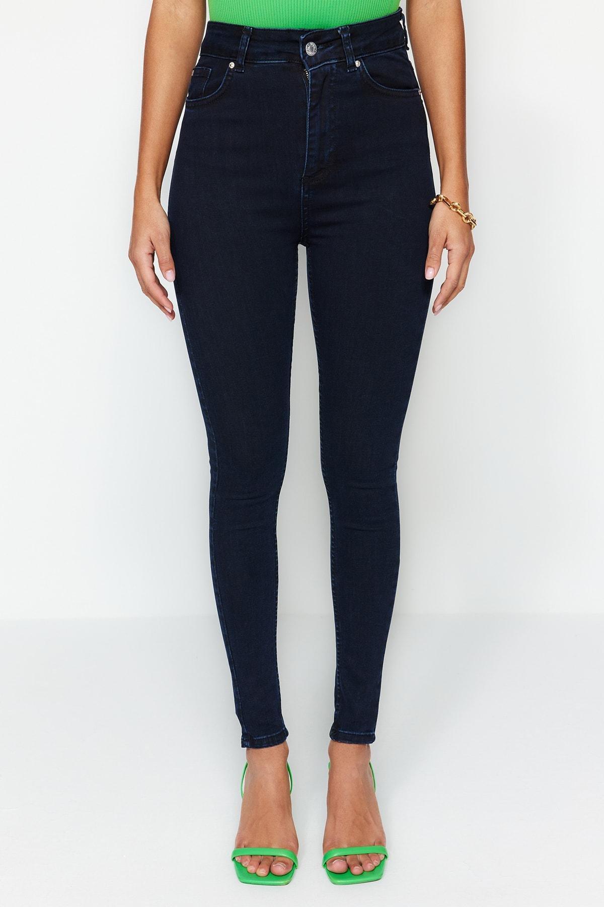 Navy High Waist Skinny Jeans, , large image number 3