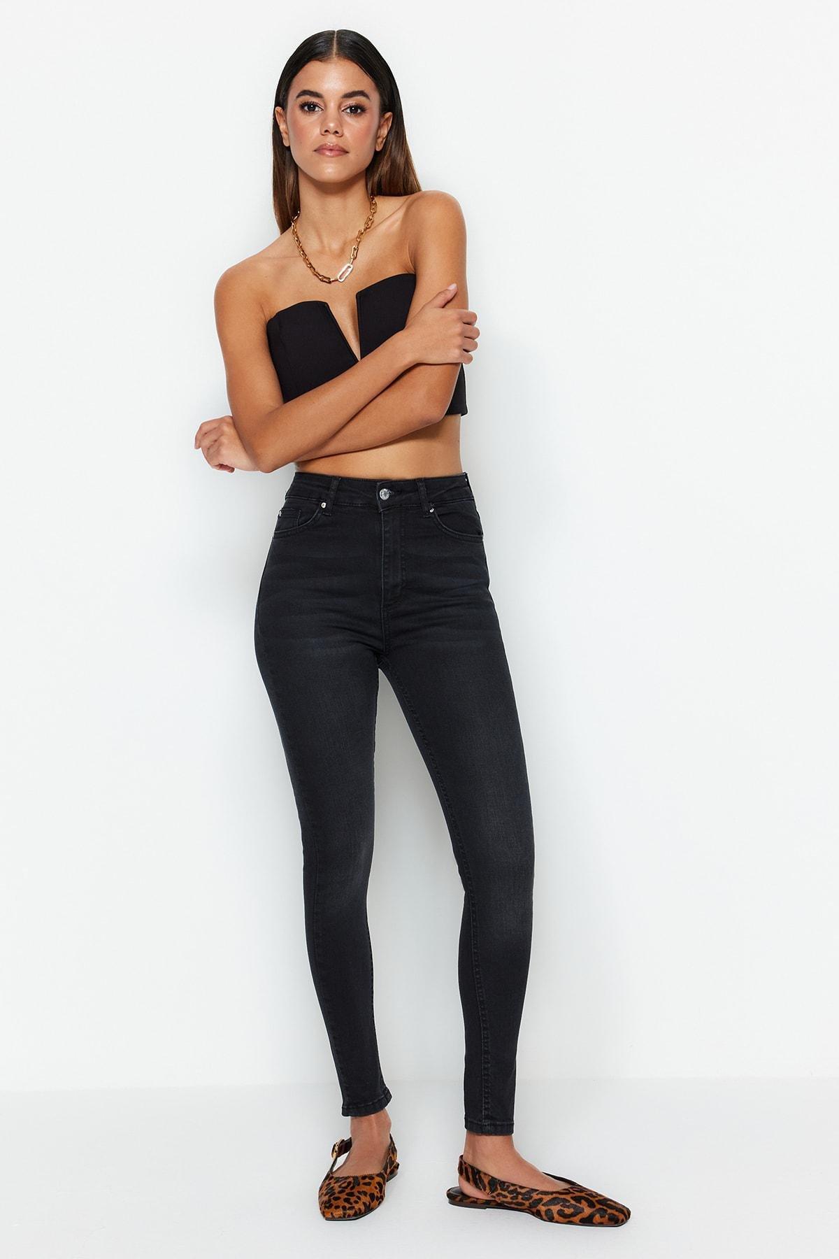 Black High Waist Skinny Jeans, , large image number 1