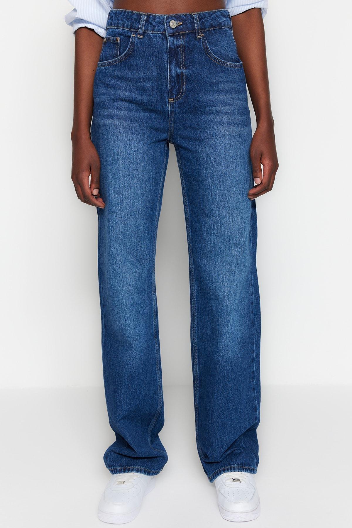 Blue  High-Waist Wide Leg Jeans, Blue, large image number 5