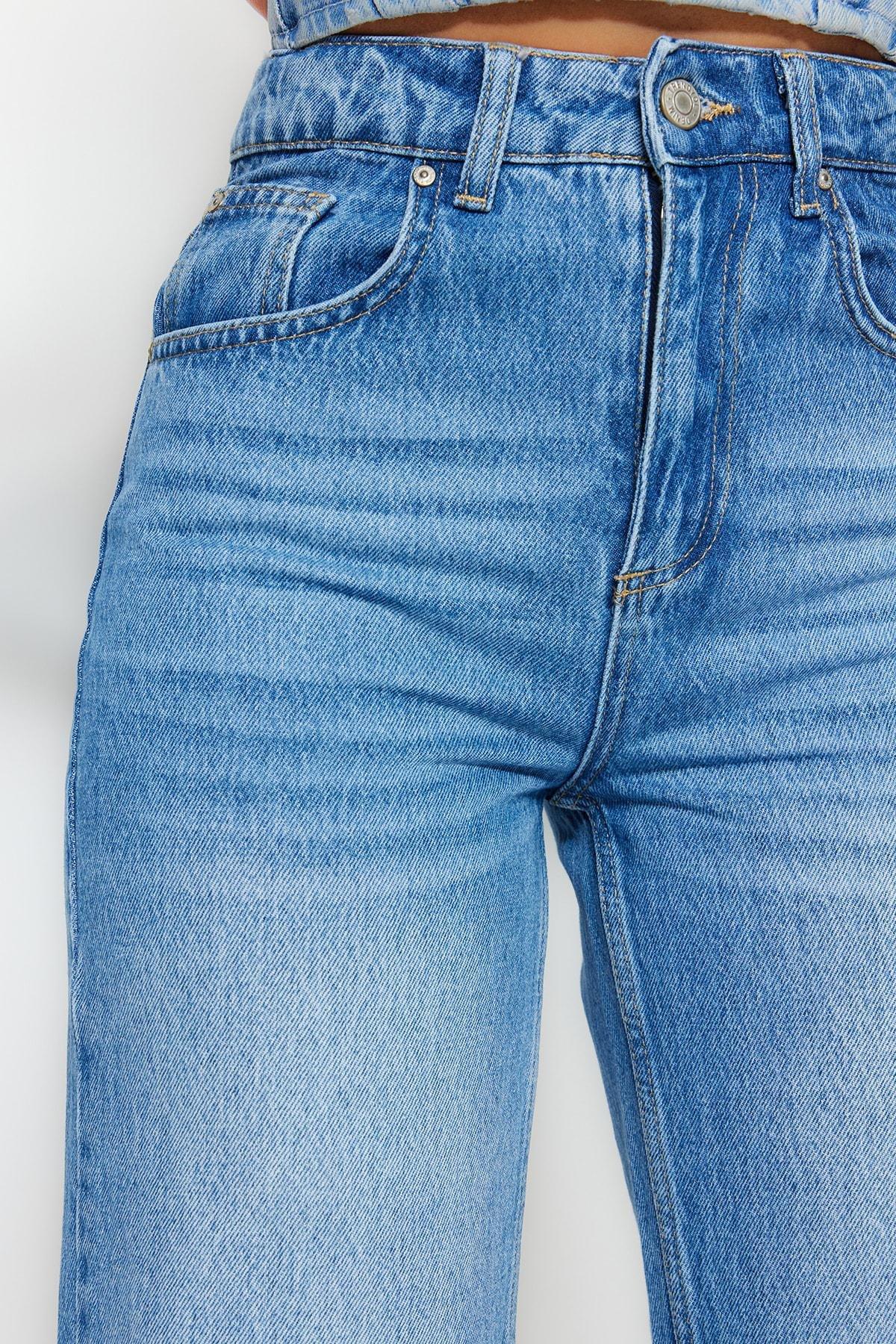 Blue  High-Waist Wide Leg Jeans, Blue, large image number 6