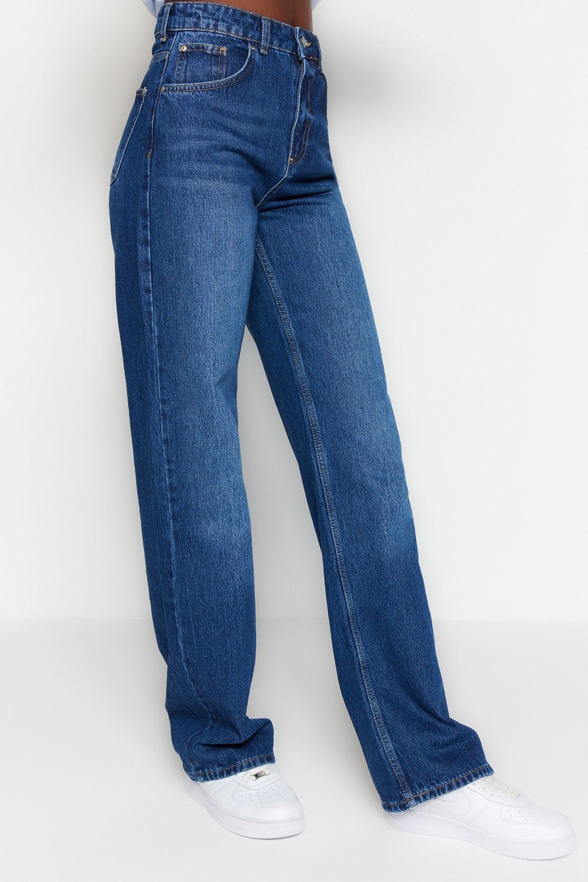 Blue  High-Waist Wide Leg Jeans, Blue, large image number 7