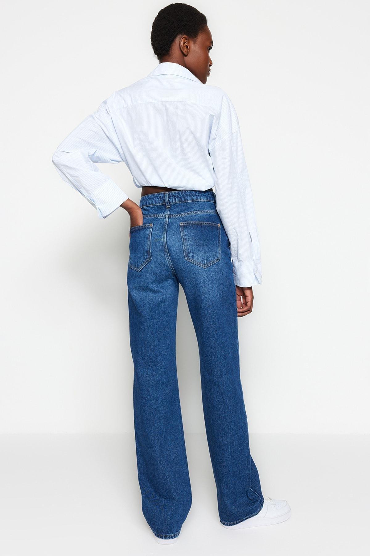 Blue  High-Waist Wide Leg Jeans, Blue, large image number 9