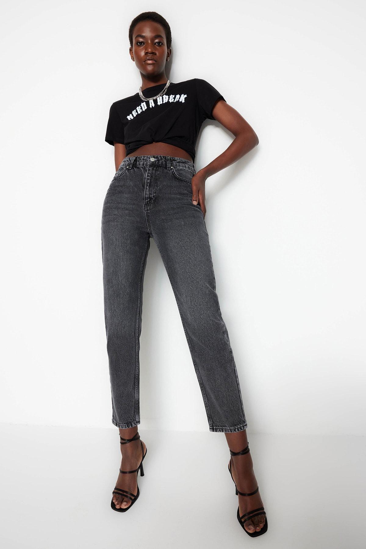 Gray High Waist Mom Jeans, , large image number 2