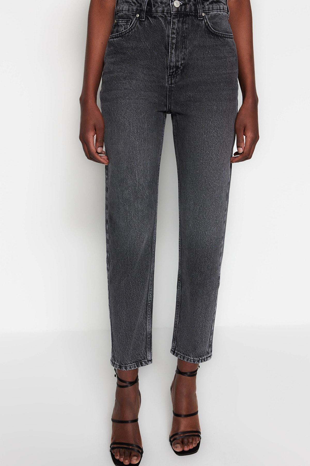 Gray High Waist Mom Jeans, , large image number 3