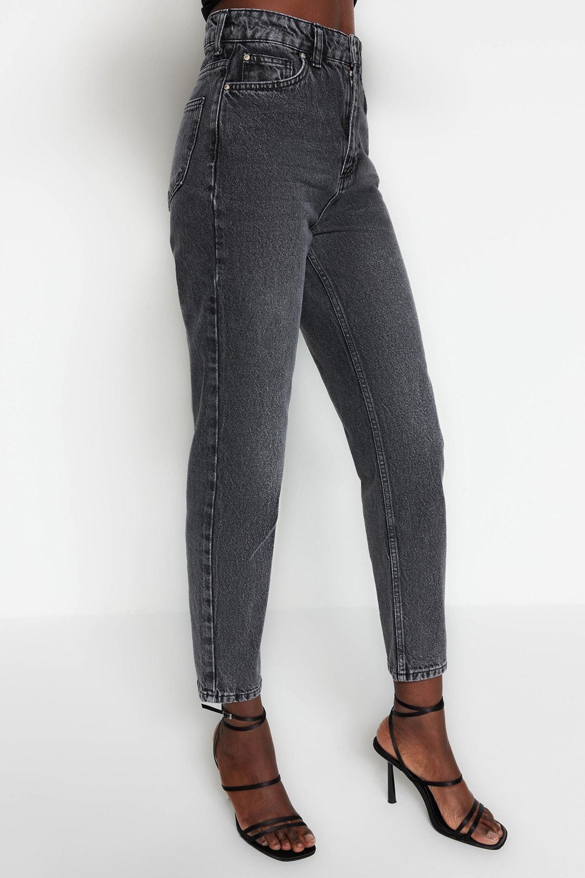 Gray High Waist Mom Jeans, , large image number 4