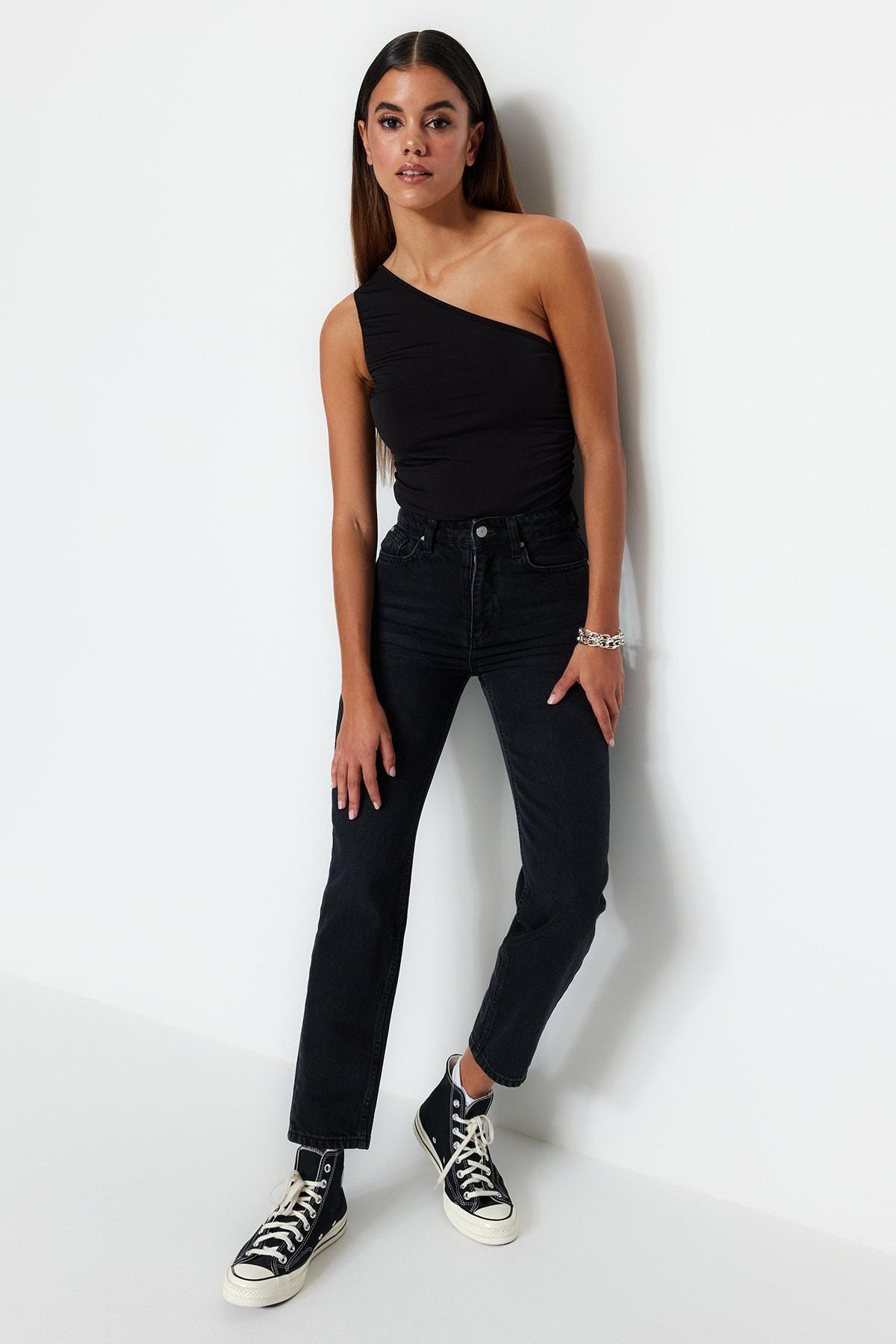 Black High Waist Mom Jeans, , large image number 2