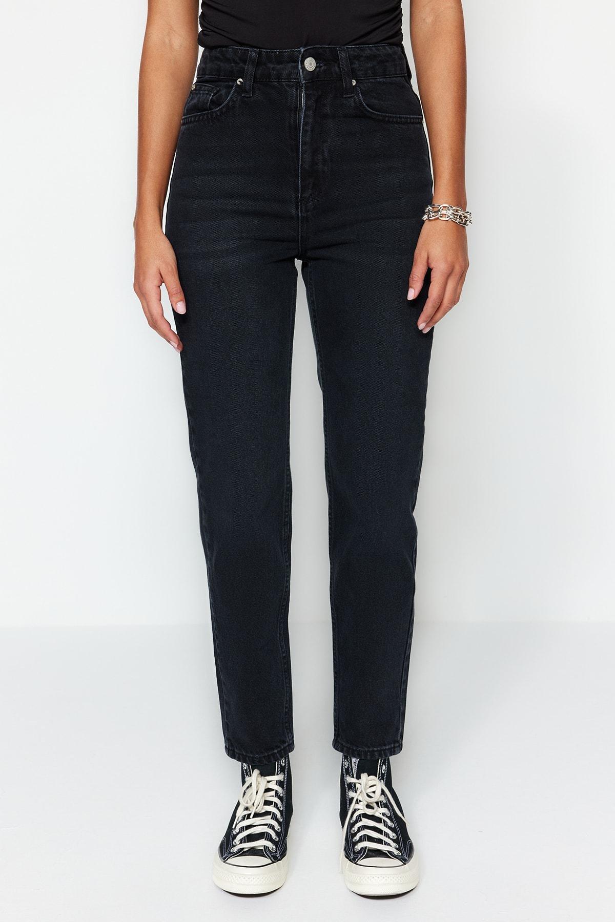 Black High Waist Mom Jeans, , large image number 3