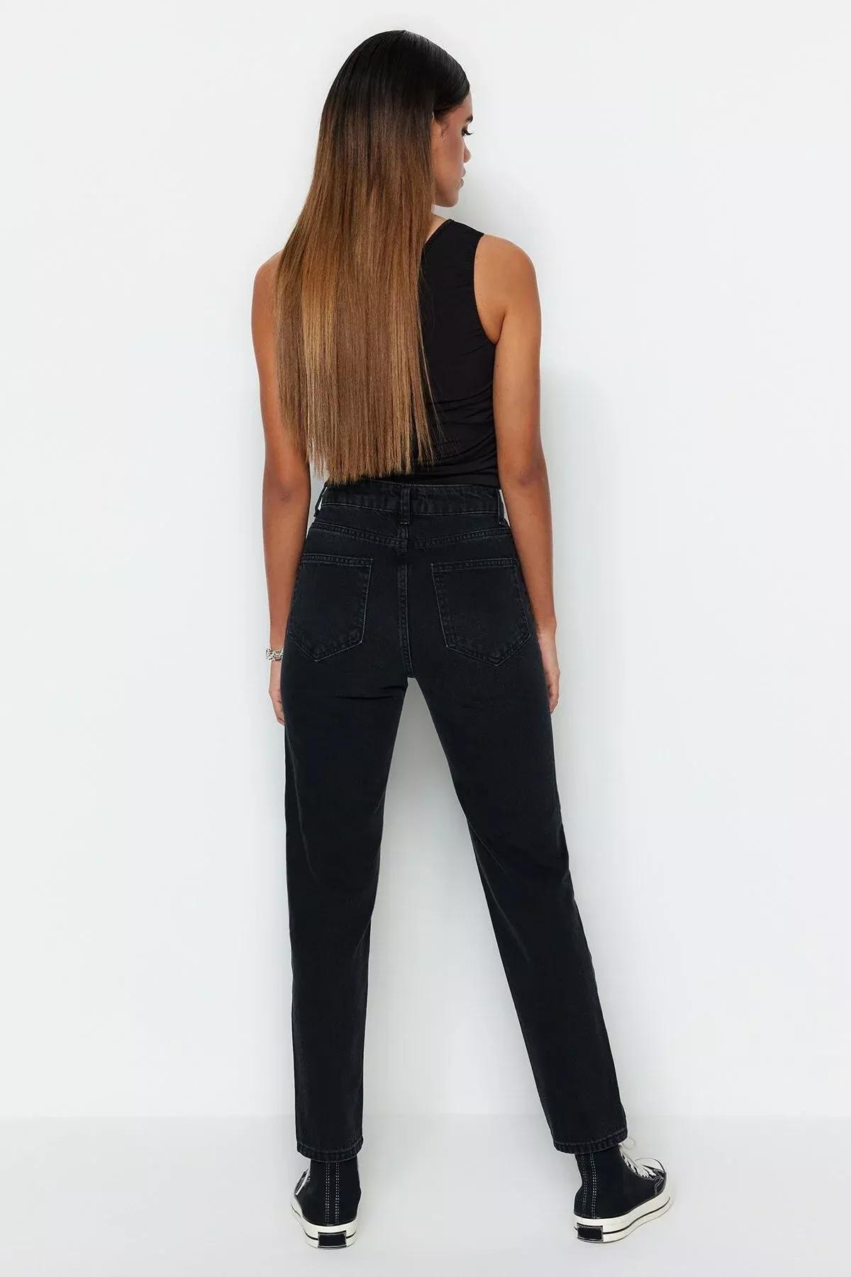 Black High Waist Mom Jeans, Black, large image number 5