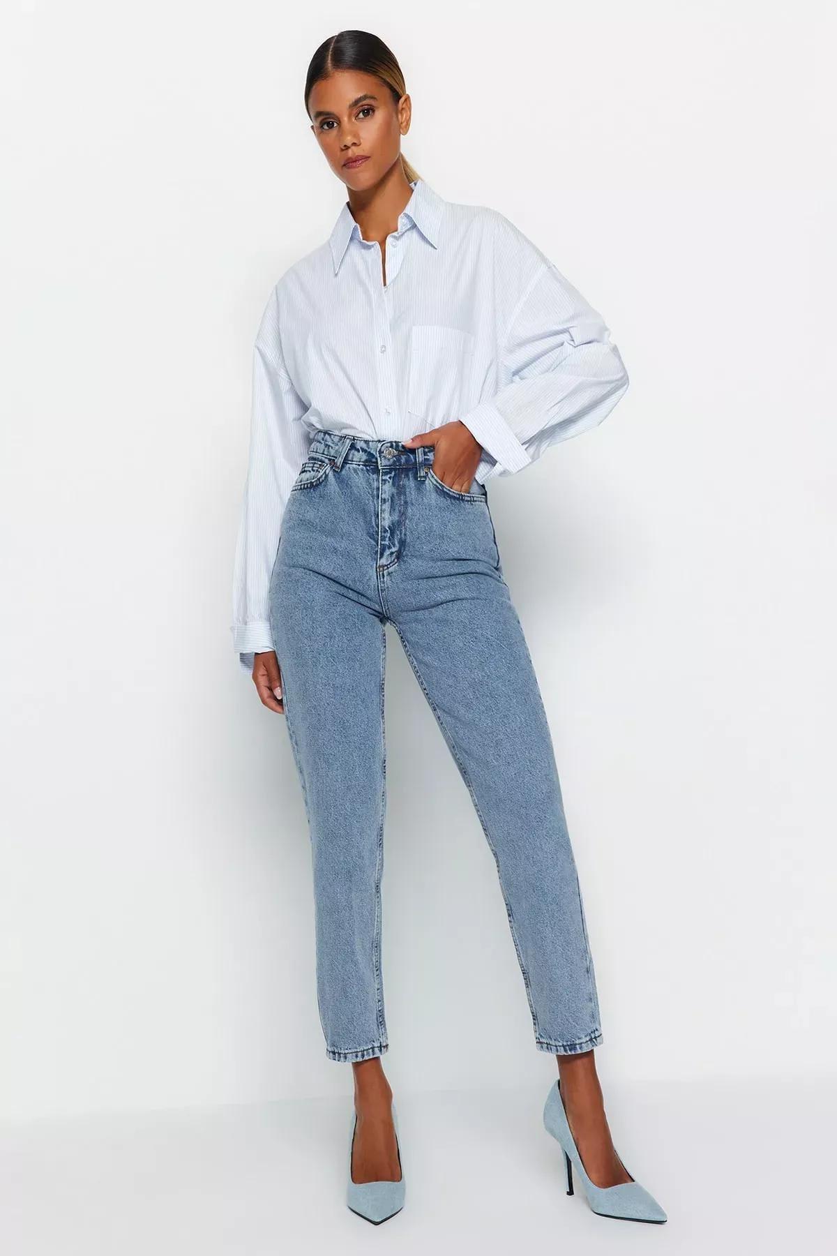Blue Mom Jeans, Indigo, medium