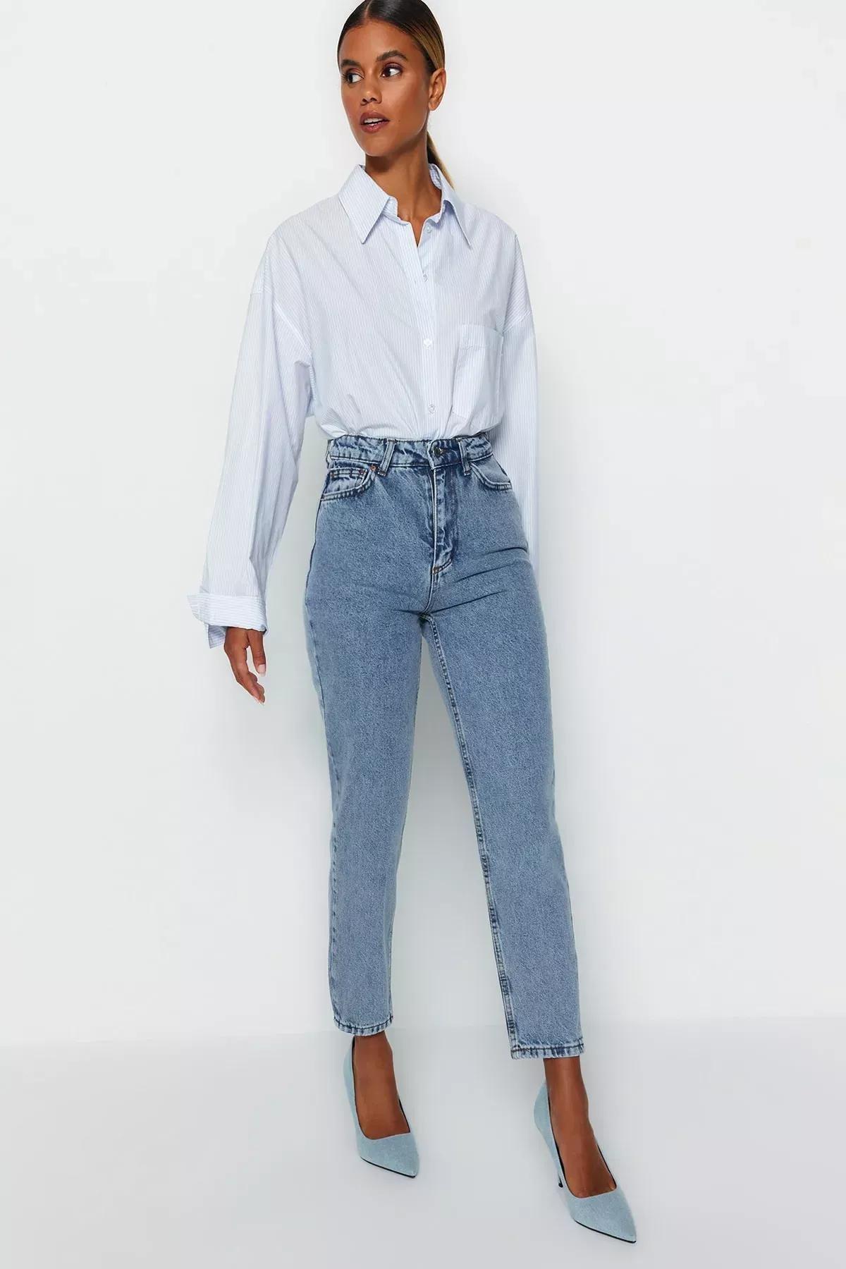 Blue Mom Jeans, Indigo, large image number 1