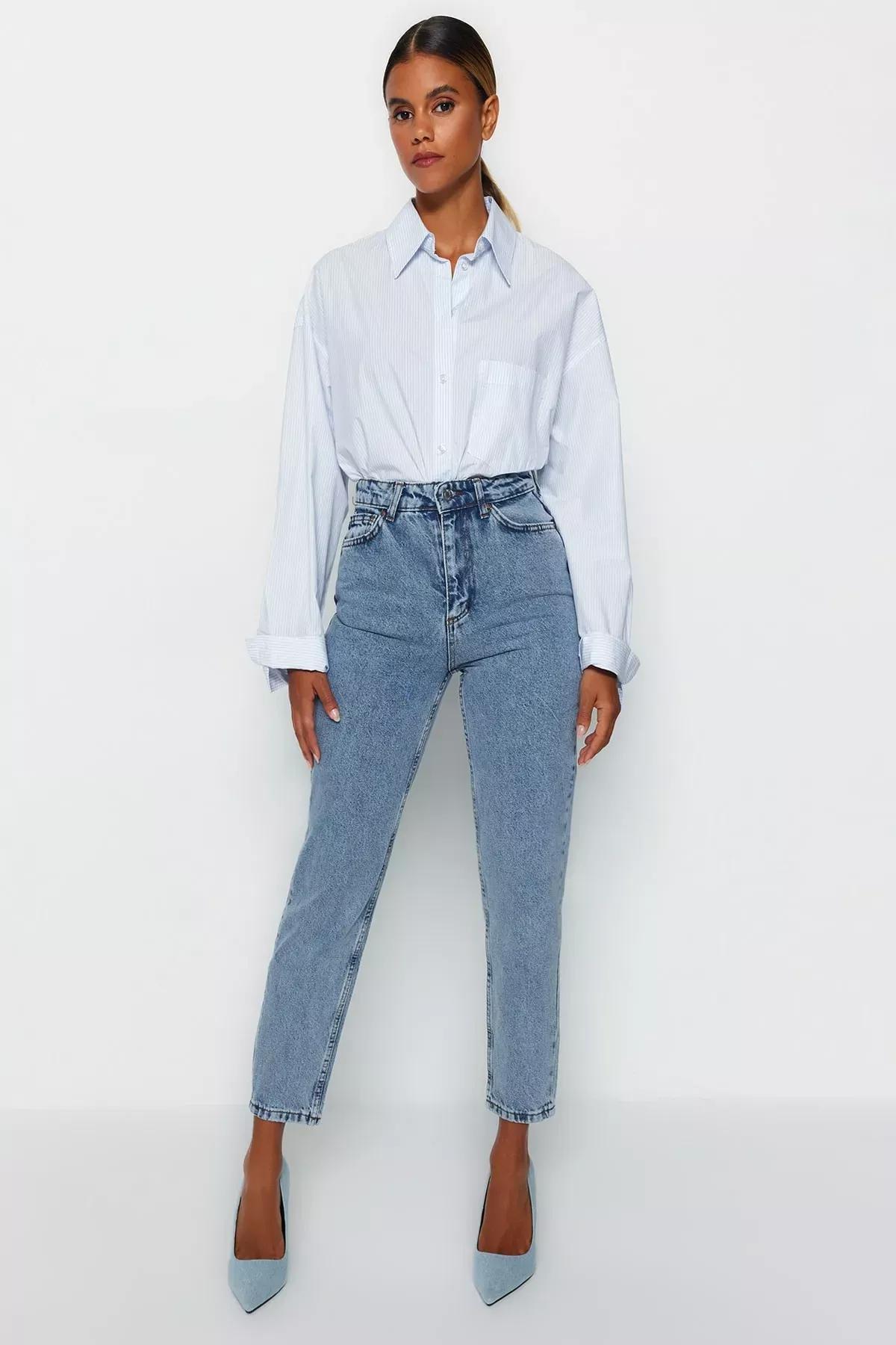 Blue Mom Jeans, Indigo, medium