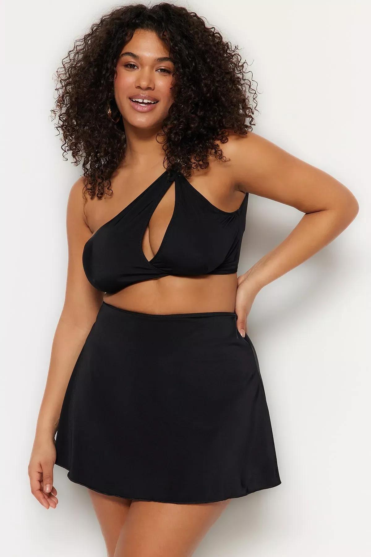 Black Plain Plus Size Bikini Bottom, Black, large image number 0