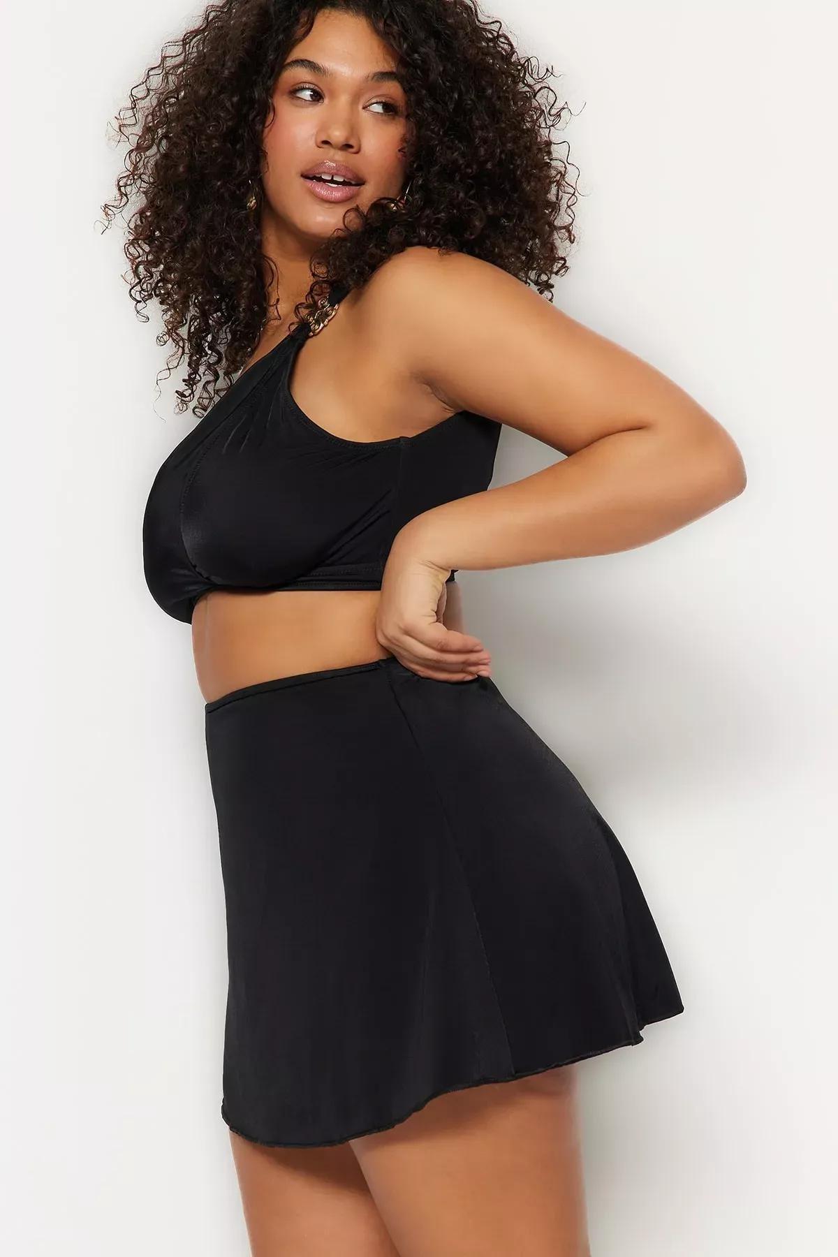 Black Plain Plus Size Bikini Bottom, Black, large image number 1