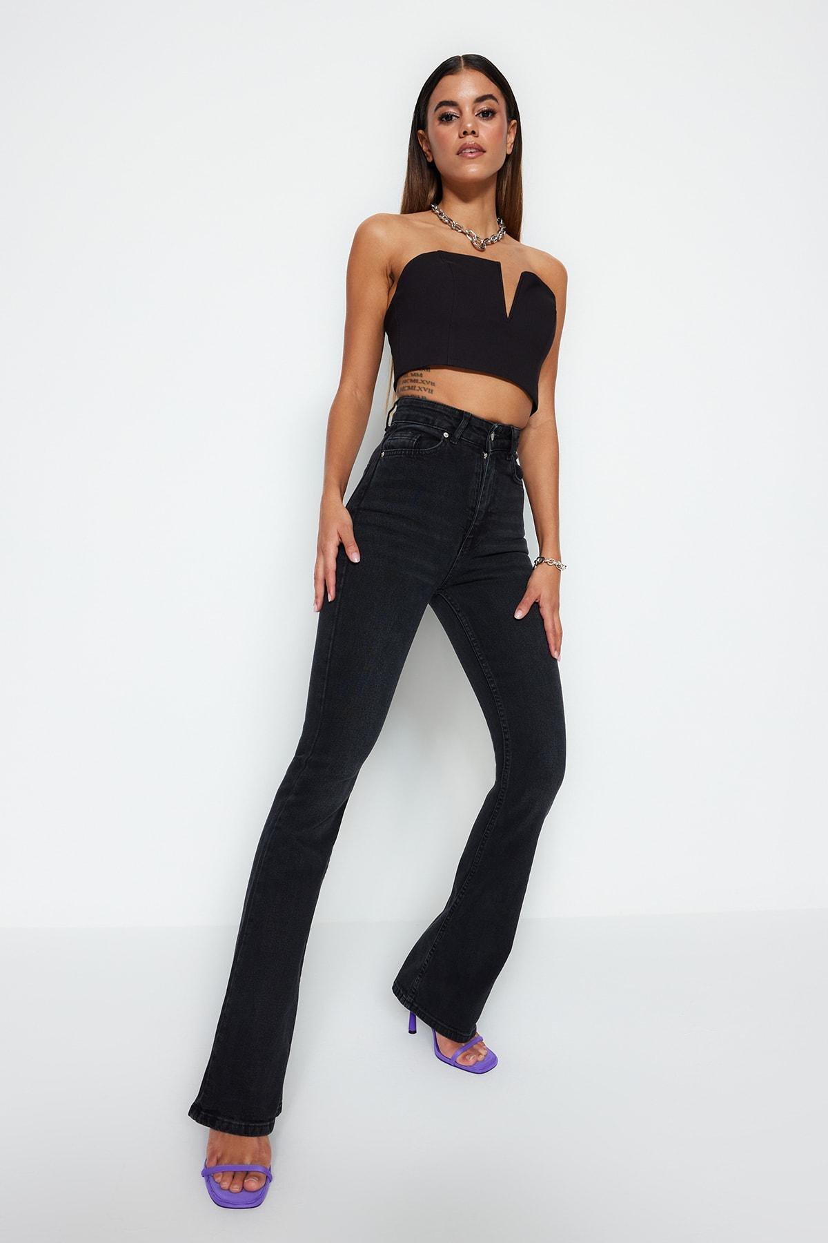 Black Wide Leg Jeans, , large image number 1