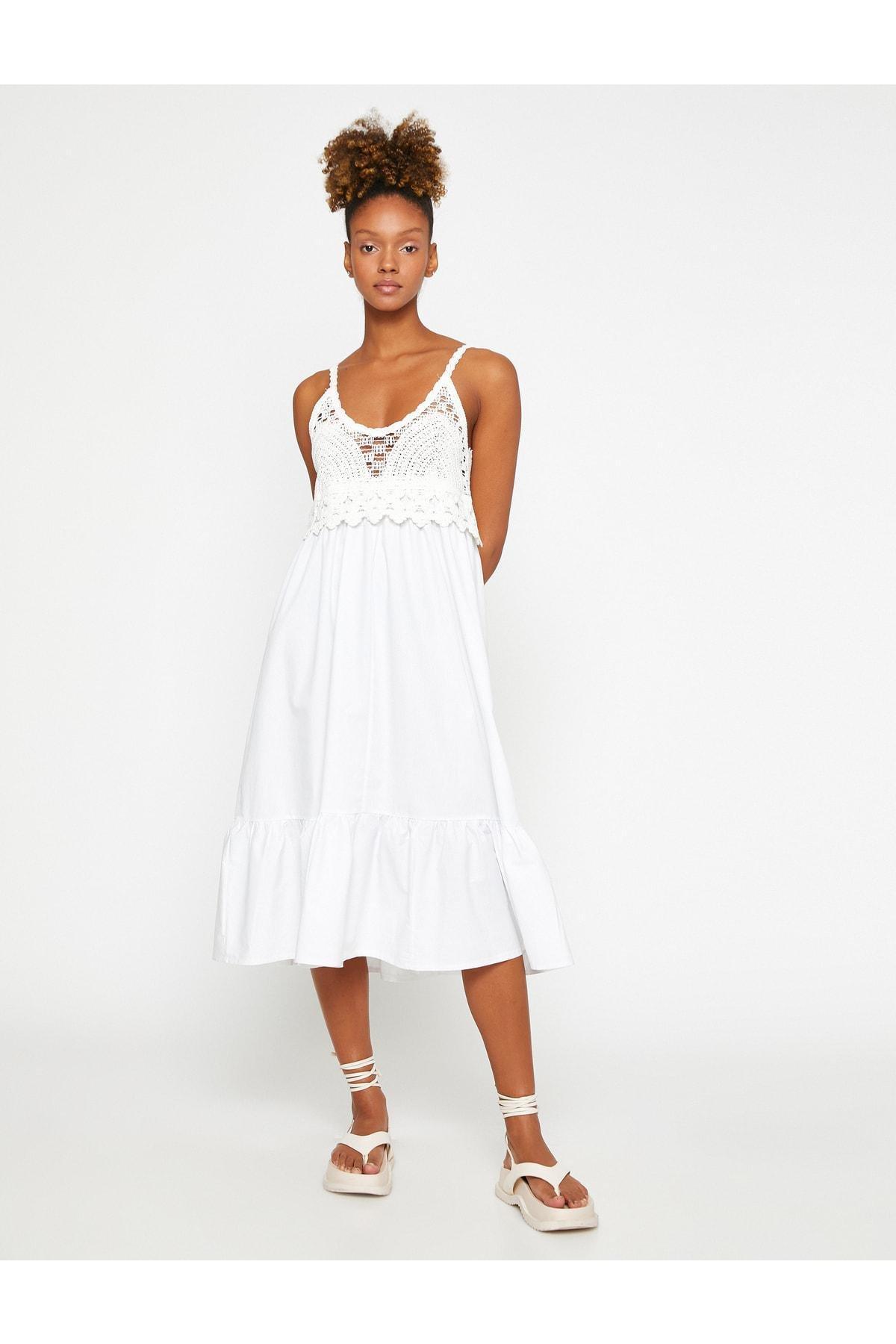 White Detailed Midi Dress, , large image number 0