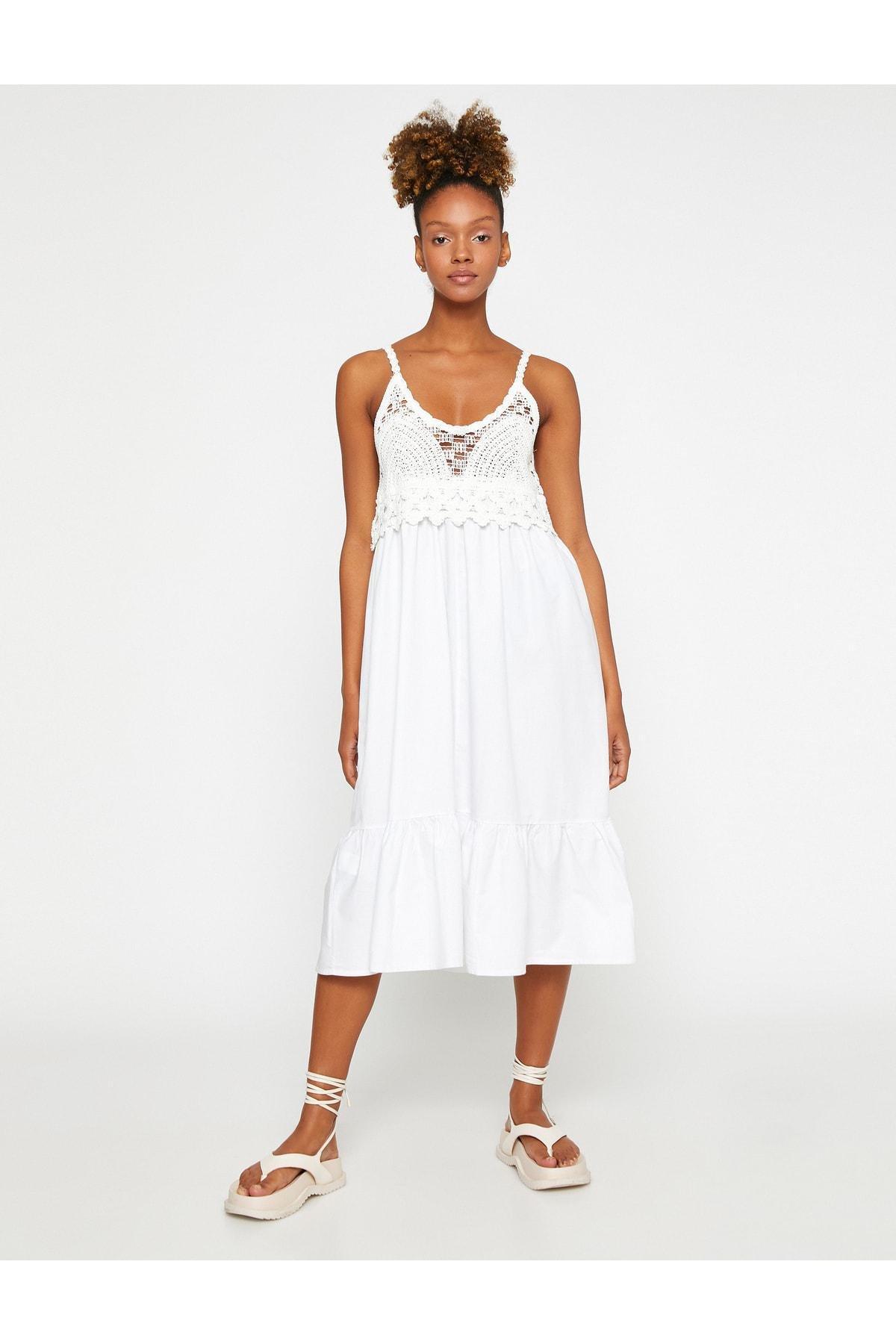 White Detailed Midi Dress, , large image number 1