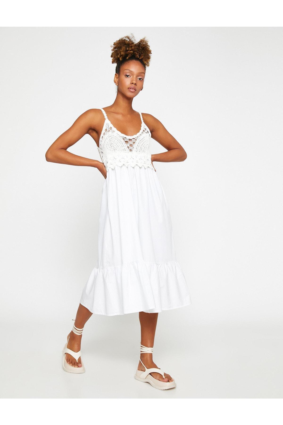 White Detailed Midi Dress, , large image number 2