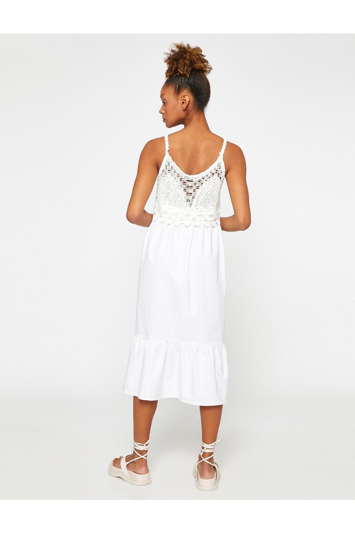 White Detailed Midi Dress, , large image number 3