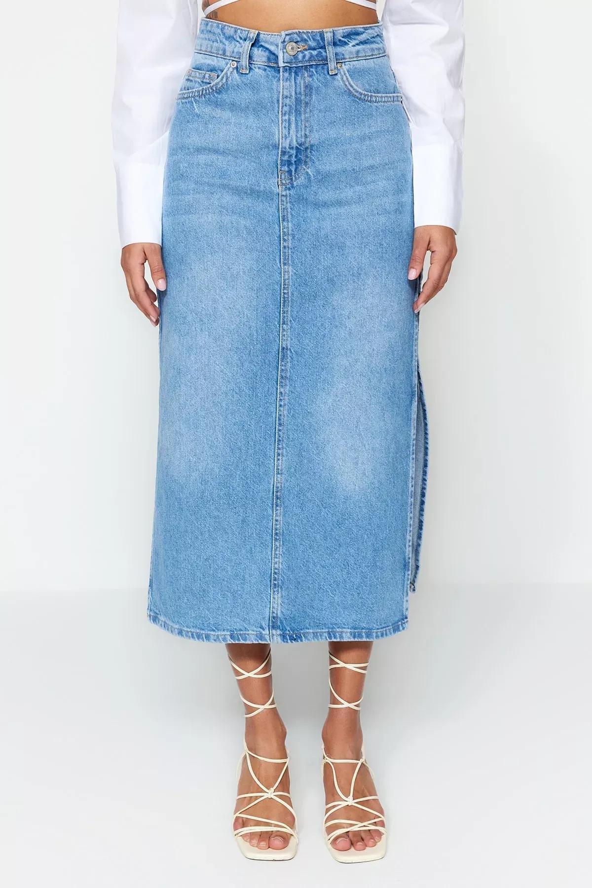 Blue Pencil Maxi Skirt, Blue, large image number 3