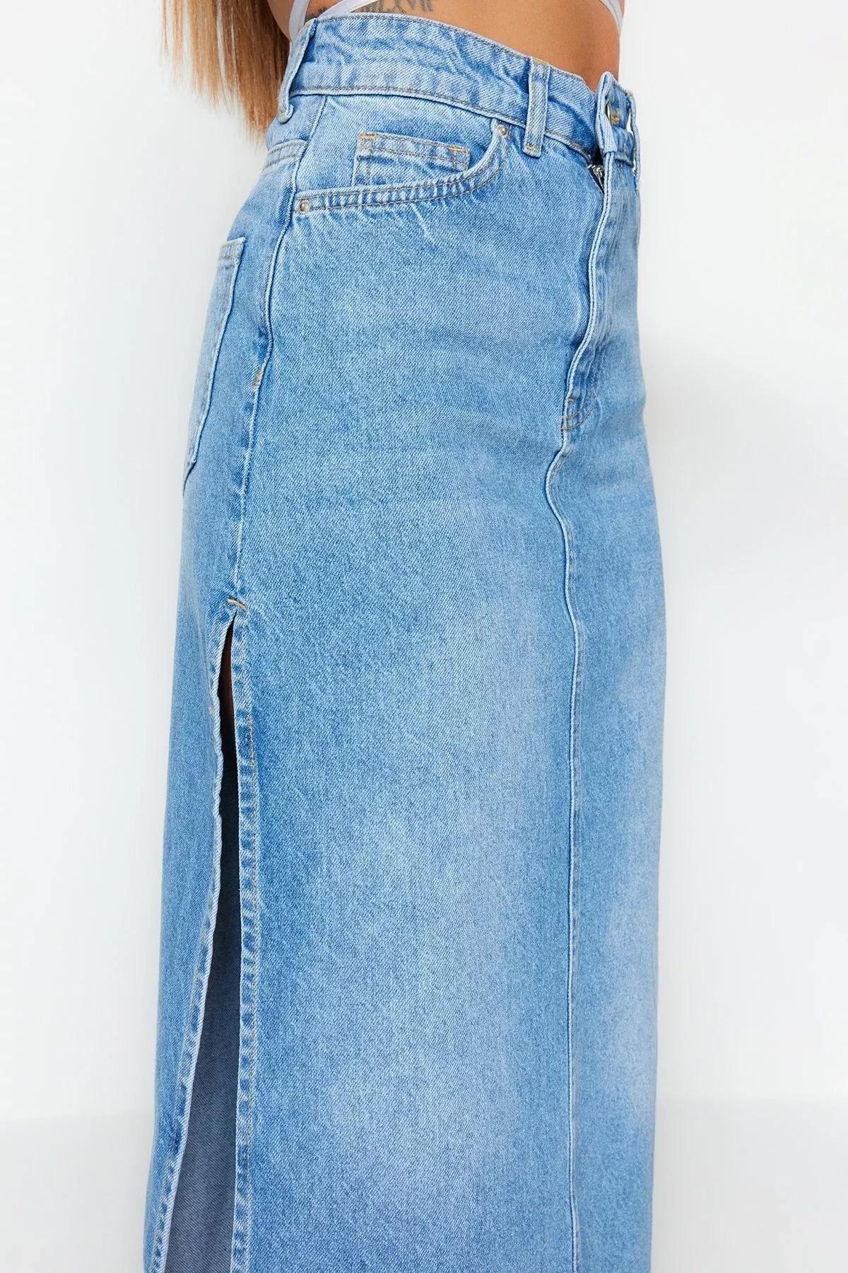 Blue Pencil Maxi Skirt, Blue, large image number 4