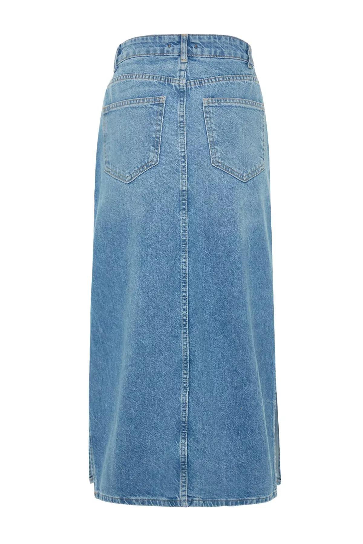 Blue Pencil Maxi Skirt, Blue, large image number 6