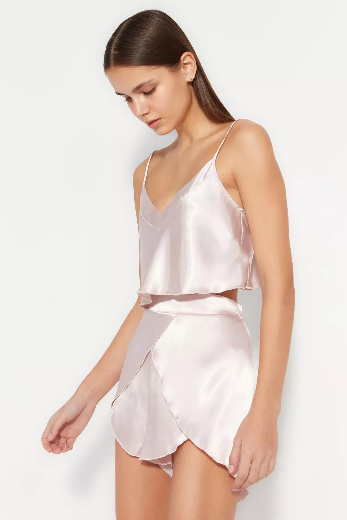 Pink V-Neck Pajama Set, Pink, medium