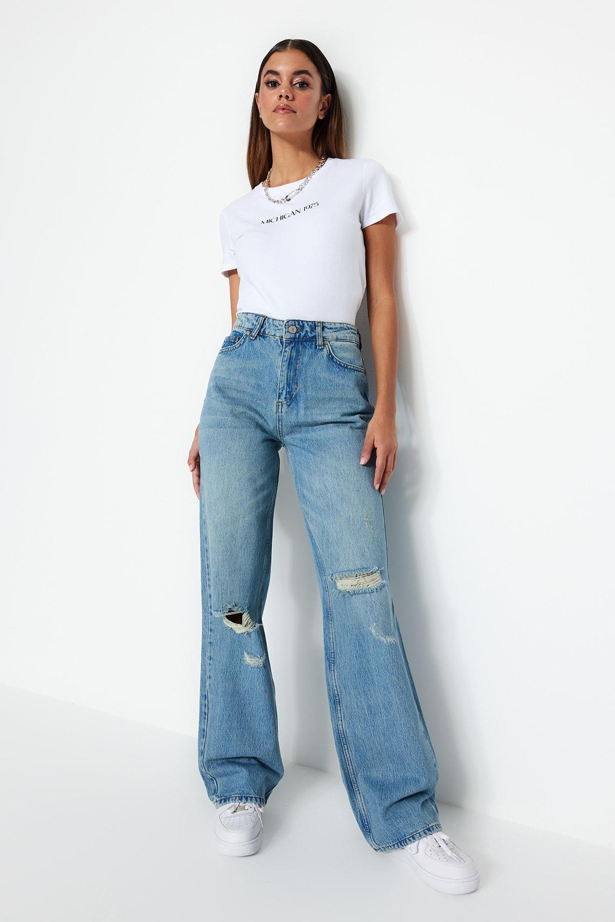 Blue Wide Leg Jeans, , large image number 0