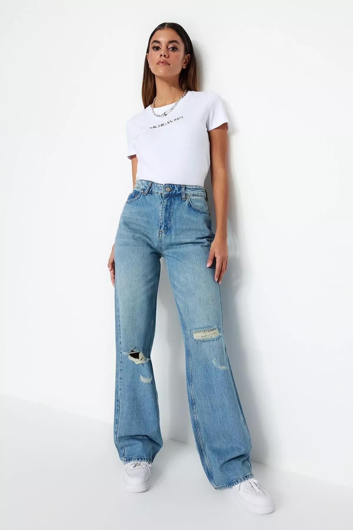 Blue Wide Leg Jeans, , large image number 0