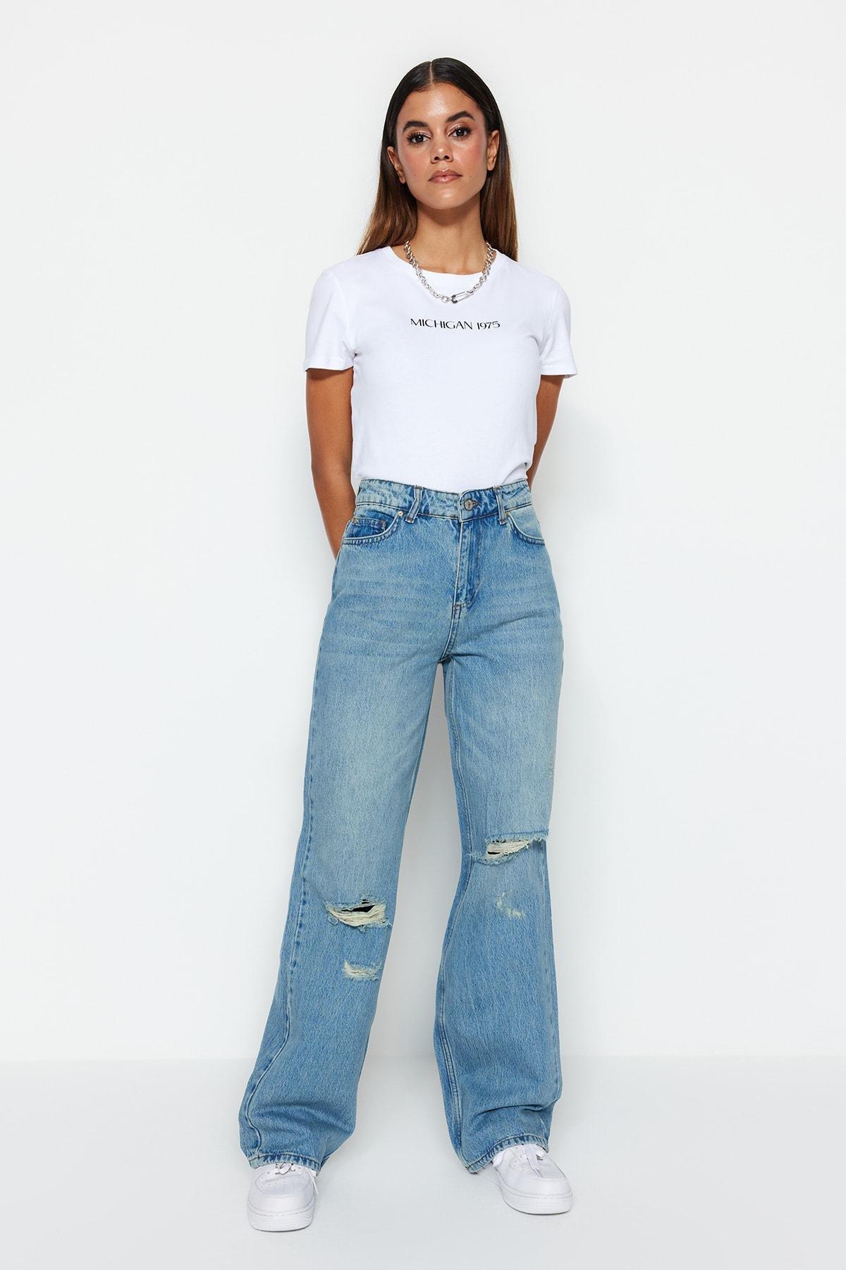 Blue Wide Leg Jeans, , large image number 1