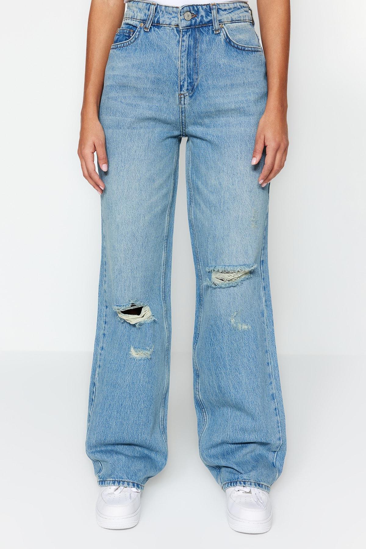 Blue Wide Leg Jeans, , large image number 4