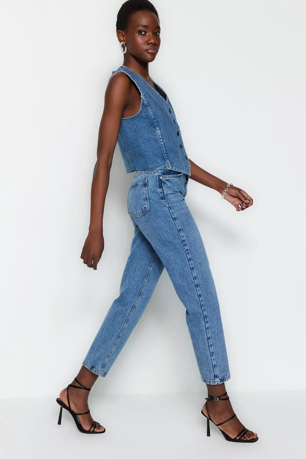 Blue Plain Straight Jeans, Blue, large image number 2