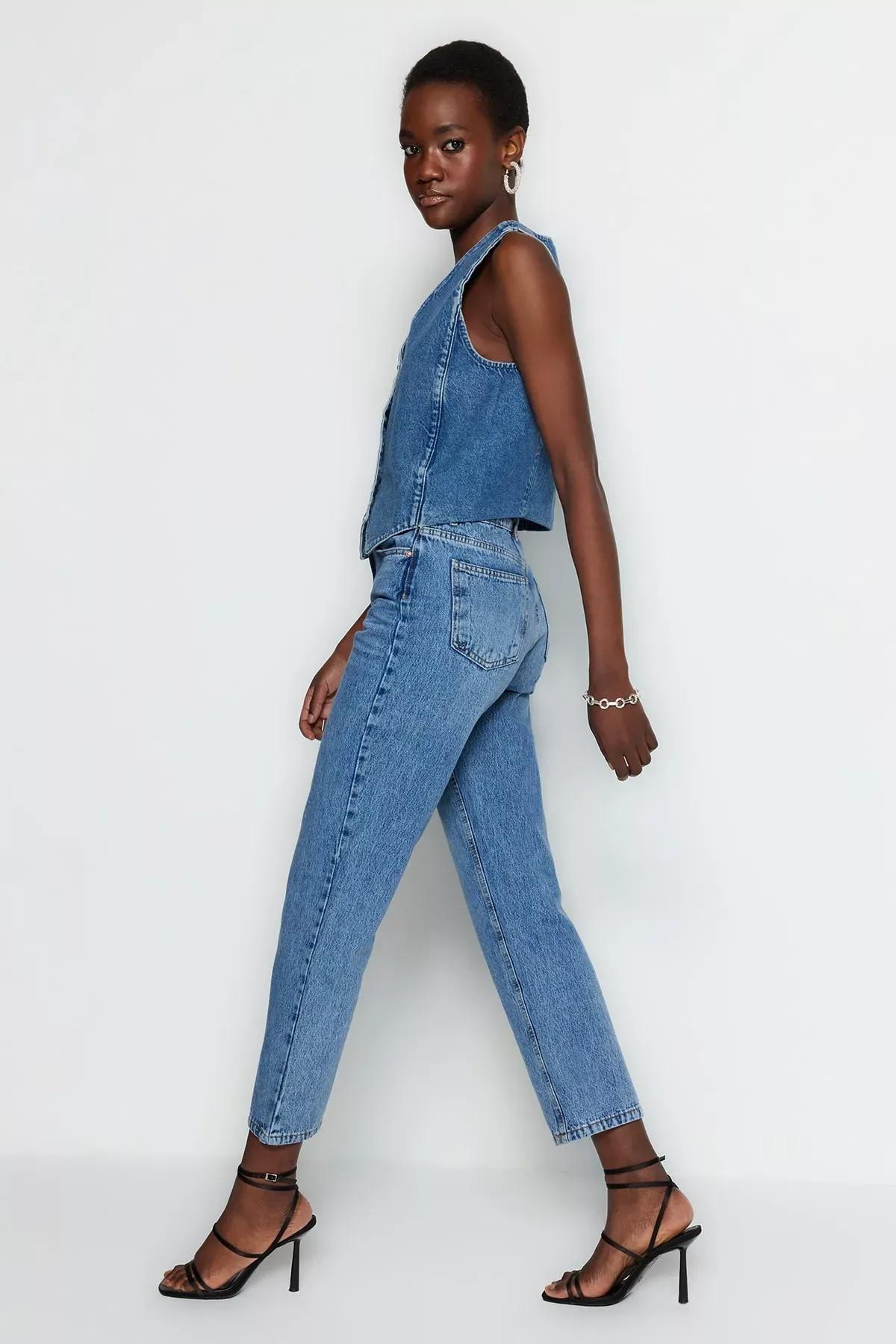 Blue Plain Straight Jeans, Blue, large image number 3